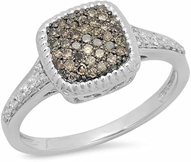 Dazzlingrock Collection 0.40 Carat (ctw) 14K Gold Round Champagne & White Diamond Cluster Style Bridal Engagement Ring