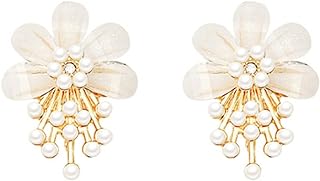 Flower Pearl Cluster Small Earrings Charm Cute White Acrylic Daisy Rose Sunflower Petal Floral Simulated Pearl Lightweight Stud Earrings for Women Teen Girls Birthday Valentine Wedding Trendy Jewelry Gifts