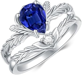 Pear Cut 8x6 MM Gemstone Vine Leaf Ring Set Sterling Silver, Natural Amethyst Engagement Promise Wedding Ring Birthday Gifts for Women