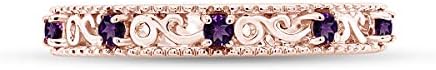 Jewel Zone US Round Cut Purple Simulated Amethyst Stackable Ring in 14K Gold Over Sterling Silver