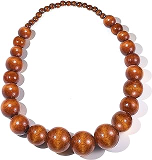 Ethnic Bohemian Chunky Wooden Bead Necklace, Handcrafted Unisex Ball Chain Strand Jewelry for Men and Women - COLORFUL BLING Natural Wood Hip Hop Statement Piece