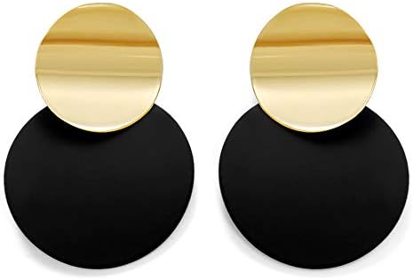 Push Back Round Curved Drop Earrings with Matte Paint Discs by LILIE&WHITE for Women, No Gemstone