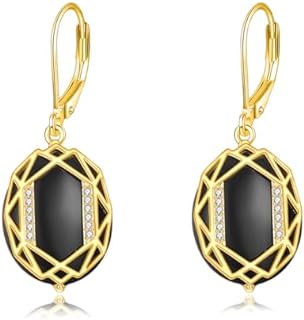 Black Onyx Drop Earrings with French Clip, Gold Plated Sterling Silver, Ideal for Women - Filigree Teardrop Design