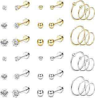 THUNARAZ Surgical Steel Tiny Stud Earrings for Women Hypoallergenic Flat Back Cartilage Earrings Cubic Zirconia Tiny Ball Earrings Hoops Conch Helix Cartilage Piercing Jewelry