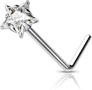 G23 Solid Titanium Nose Rings Stud 20G Nose Stud Silver Screw Nose Rings Sparkly Clear CZ Nose Piercing Jewelry Hypoallergenic