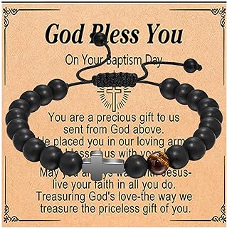 Men's Christian Bead Bracelet with Box Chain & Spring Ring Clasp - Black Matte Agate & Tiger Eye Beads - Ideal Gift for Boy, Dad, Son, Husband