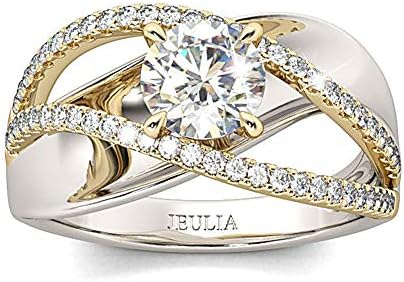 Jeulia Engagement Rings for Women Sterling Silver Two Tone Gold Bridal Sets Crossover Round Engagement Ring Sets Cubic Zirconia Anniverdary Promise with Jewelry Gift Box