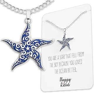 Lobster Clasp Starfish Pendant Necklace with Anchor Chain, Nautical Silver Alloy for Ocean Lovers, Unique Tribal Design