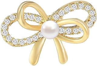 18K Gold Plated EMEGCY Bow Knot Brooch Pin with Rhinestones and Pearl Detail, Secure Pin Clasp, Exquisite Gift for Men and Women