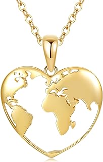 14K Yellow Gold Globe Pendant Necklace with Cable Chain, Ideal Graduation Gift for Women and Teens, No Gemstone, World Map Design