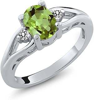 Women's Elegant Sterling Silver Peridot and White Topaz 3-Stone Ring - 1.50 Cttw, Oval Cut, Available in Sizes 5-9