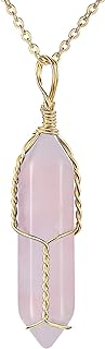 Full Wire Wrapped Energy Healing Crystal Gemstone Pendant Necklace 18" Stainless Steel Chain