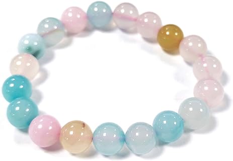 Colorful Natural Gemstone Energy Agate Bracelet Round Mystic Mermaid Beaded Stretch Bracelet Handmade Elastic Stress Relief Healing Jewelry for Women