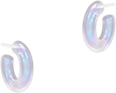 Acrylic Hoop Earrings For Women Trendy, Colorful Earrings, Transparent Hoop Earrings For Women With 925 Sterling Silver Post, Small Earrings For Sensitive Ears Hypoallergenic