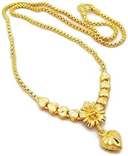 Yellow Gold Plated GP Bridal Women Heart Flower Thai India Dubai Gold Jewelry Necklace Pendant Choker 17" wedding work party ceremony