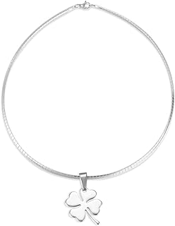 QueLindo, Clover Pendant with Italian Omega Necklace, Stainless Steel, Unisex, Fashion & Chic Style, Enhance Durability, Gift for any ocassion.