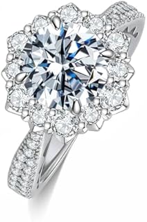 18K Gold-Plated Moissanite Flower Engagement Ring in Sterling Silver for Women - Unique, Brilliant Cut Design