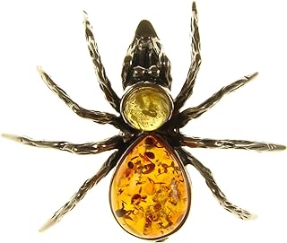 Baltic Amber Spider Brooch with Sterling Silver 925 Pin Clasp for Jewelry Lovers in Unique Spider Design