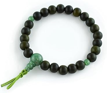 Elegant 7.5mm Japanese Lignum vitae Wood & Jadeite Bead Bracelet with Box with Tongue Clasp - Handcrafted Zen Kyoto Prayer Beads for Men and Women