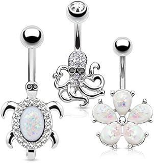 Cubic Zirconia-Adorned Octopus Stainless-Steel Belly Button Ring for Stylish Women - Comfortable and Durable Design by FIFTH CUE