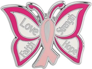 Pink Butterfly Ribbon Alloy Brooch with Pin Clasp for Cancer Survivors and Supporters, Breast Cancer Awareness Design