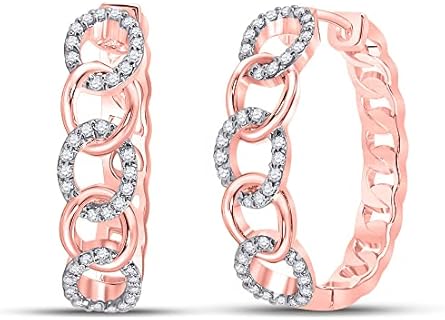 Lever Back 10kt Rose Gold Women's Hoop Earrings with Cuban Link Design and Round Diamonds