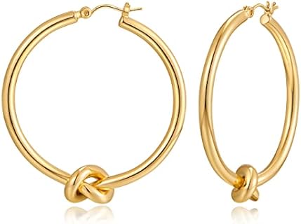 Gold Hoop Earrings for Women Girls 18K Gold Plated Knot Hoop Earrings Statement Lightweight Thick Trendy Small Gold Open Hoops Fashion Jewelry Gifts
