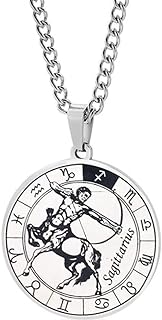 Stainless Steel Zodiac Constellation Emblem Round Shaped Wedding Birthday Holiday Pendant Necklace