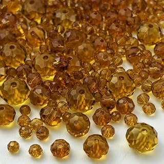 600pcs Crystal Glass Beads 3mm 4mm 6mm 8mm 10mm Rondelle Faceted Crystal Beads Spacer Beads for Necklace Bracelet Earrings DIY Jewelry Crafts Making Supplies(Amber)