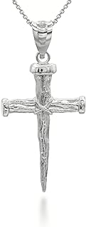 10K Yellow, White, or Rose Gold Nail Cross Christian Faith Pendant Necklace - Choice of Colors