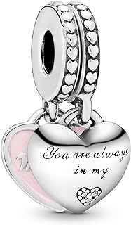 Lobster Clasp Mother Daughter Charm Bracelets with Sterling Silver Chain and Cubic Zirconia - Perfect Gift for Mother's Day - Heart Dangle Design by PANDORA Jewelry