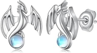 Dragon Earrings 925 Sterling Silver Moonstone Dragon Stud Earrings Dragon Gifts for Women Girls