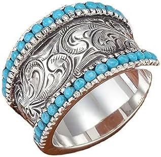 Turquoise Stone Western Wedding Ring for Women with Vintage Cloud-Carved Design