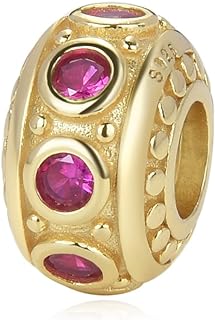 Adabele 1pc Authentic Gold Plated Sterling Silver Hypoallergenic Birthstone Charm Cubic Zirconia CZ Diamond Bead Fit Pandora All Other Bracelet Necklace Personalized Women Jewelry