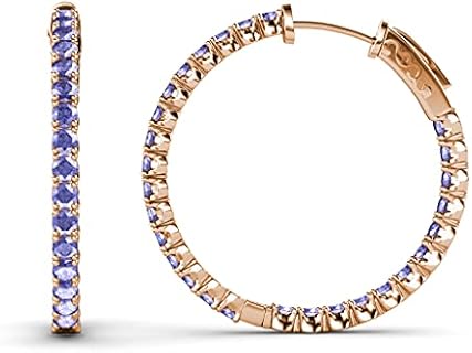 Exquisite 14K Rose Gold Tanzanite Inside-Out Hoop Earrings with Hidden-Snap-Posts for Women, Classic Design