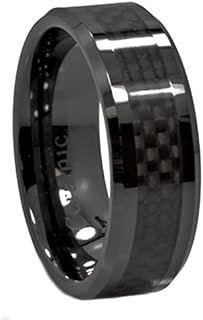 Unisex Black 8mm Ceramic Wedding Ring with Unique Carbon Fiber Inlay Design, Comfort Fit for Everyday Wear