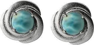 Carillon Larimar Round Shape Gemstone Jewelry 10K, 14K, 18K White Gold Stud Earrings For Women/Girls