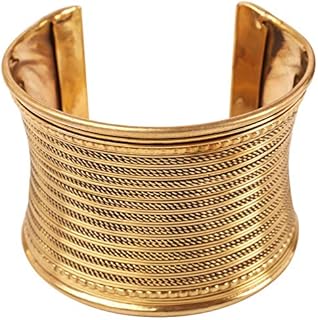 Touchstone New Indian Bollywood Desire Brass Base Exotic Workmanship Finely Placed Hammered Wire Stylish Wrist Enhancer 1.75 Inches Free Size Cuff Bracelet in Antique Gold Tone for Women.