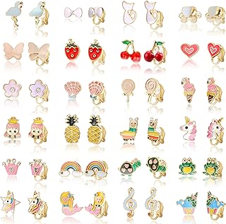 Subiceto 24 Pairs Cute Clip on Earrings for Women Cute Animal Flower Butterfly Colorful Clip-on Earrings Set Pink Flower