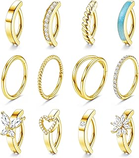 LOLIAS 14G Surgical Steel Clicker Belly Button Rings Set for Women Unique Cubic Zirconia Hoop Belly Button Rings Clicker Reverse Navel Rings Summer Body Jewelry