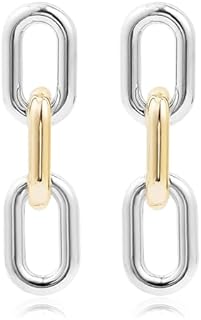 Trendy Two-Tone Chain Link Paperclip Drop Earrings with Push Back Finding for Women