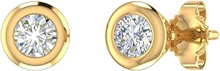 14K Gold Bezel Set Ladies Diamond Stud Earrings (1/4 Carat) (I1-I2 Clarity) Mothers Day Special