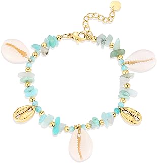 Boho Shell Bracelet for Women 18K Gold Bead Chain Bracelet Handmade Cute Tenkite Dainty Bracelet Summer Beach Jewelry for Teen Girls