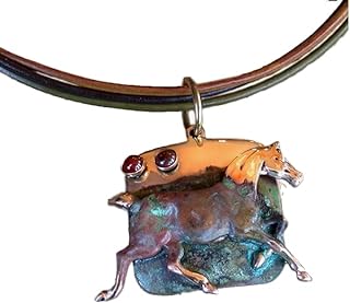 USA Made Brass Running Horse Pendant with Carnelian & Jasper Gems on Tri-Color Rawhide Chain