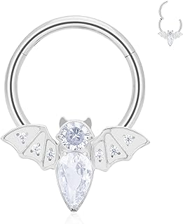 HeraBPJW G23 Titanium Septum Rings Hypoallergenic Nose Rings Cubic Zirconia Cartilage Helix Earrings Hinged Segment Seamless Clicker Nose Rings Daith Piercing Jewelry