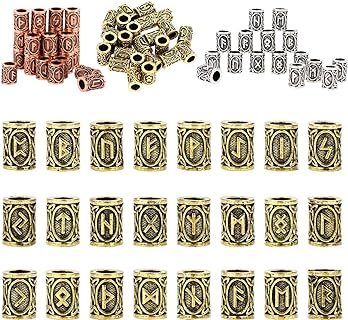Versatile Viking Norse Runes Beard & Hair Beads Set with Velvet Bag, Antique DIY Jewelry Pendants for Men, Authentic Scandinavian Design