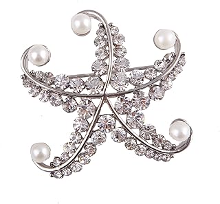 Delicate Pearl Crystal Starfish Brooch Pin Rhinestone Sea Star Bouquet Brooch Lapel Pin Wedding Party Jewelry Gift