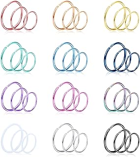 Magitaco 36PCS 20G Nose Ring Hoop 316L Stainless Steel Nose Piercing Lip Septum Tragus Ring Helix Cartilage Earring Hoop Piercing Nose Rings for Women Men
