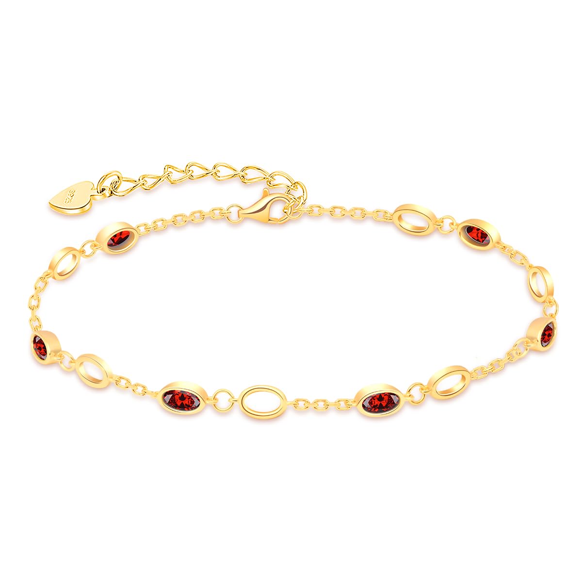 RIVIKO Birthstone Bracelets for Women,925 Sterling Silver Gold Plated Dainty Women Charm Link Bracelet, Adjustable Anniversary Jewelry Valentines Day Birthday Gifts for Her Girls Mom Wife Girlfriend Lady