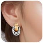 Small Chunky Hoop Two Tone Earrings for Women 14K Gold Plated Silver and Gold Open Hoops Earrings Mixed Metal Jewelry